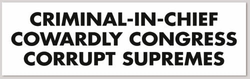 Criminal in chief Cowardly Congress Corrupt Supremes 10"X 3"