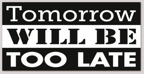 TOMORROW WILL BE TOO LATE 6"X 3"